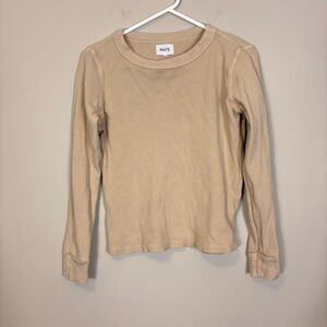 Mate Cream Waffle Knit Thermal Organic Cotton Long Sleeve Top Small